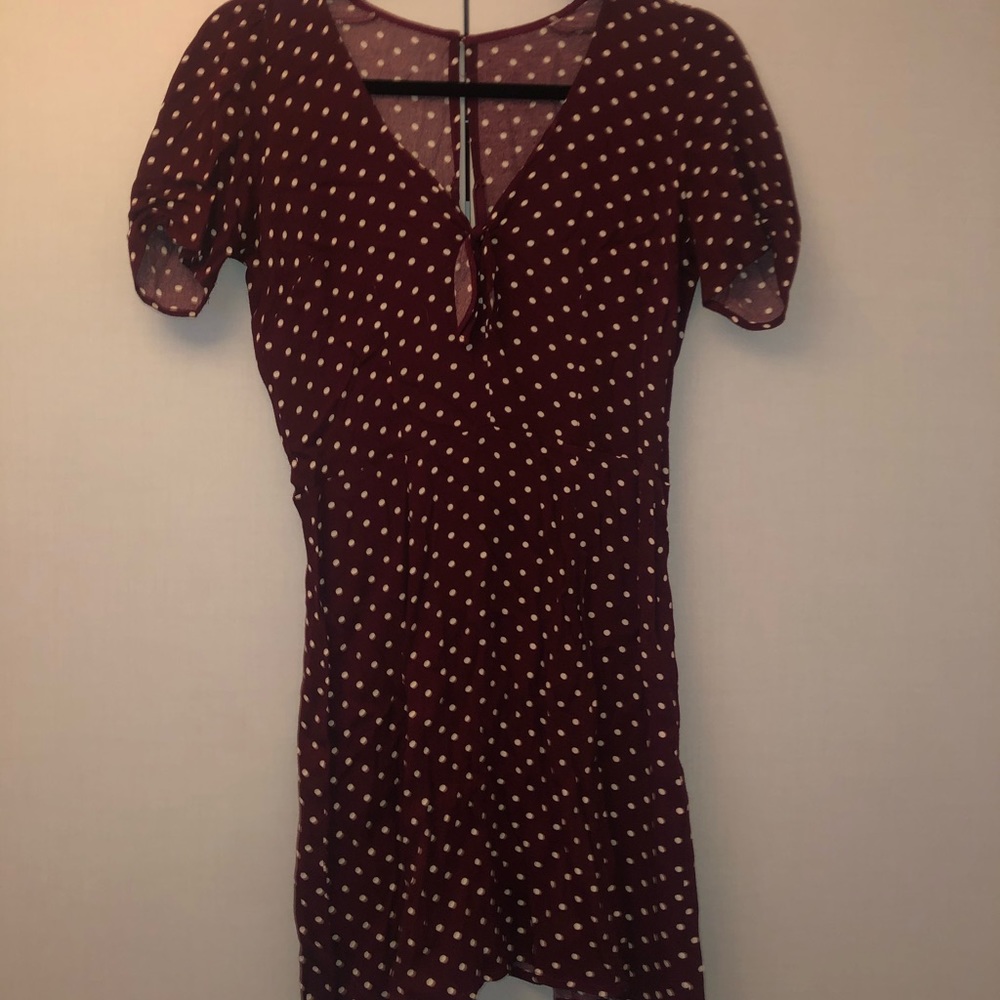 Burgundy Polka Dot Dress with Cap sleeps! SZ XS